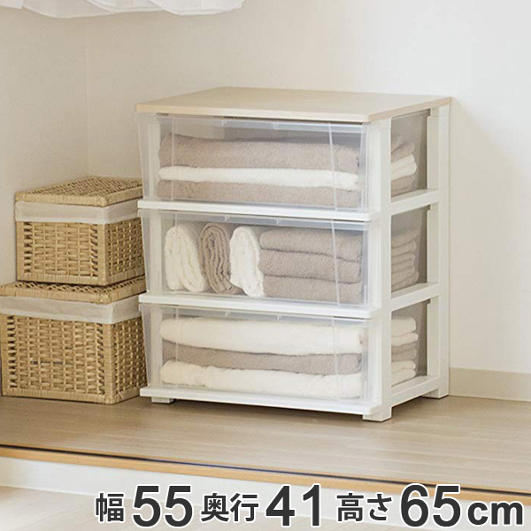 チェスト 3段 幅55 奥行41 高さ65cm コロ付き プラスチック製 木製天板 収納 引き出し 組立品 送料無料 プラスチック 収納ケース 収の通販はau Pay マーケット リビングート
