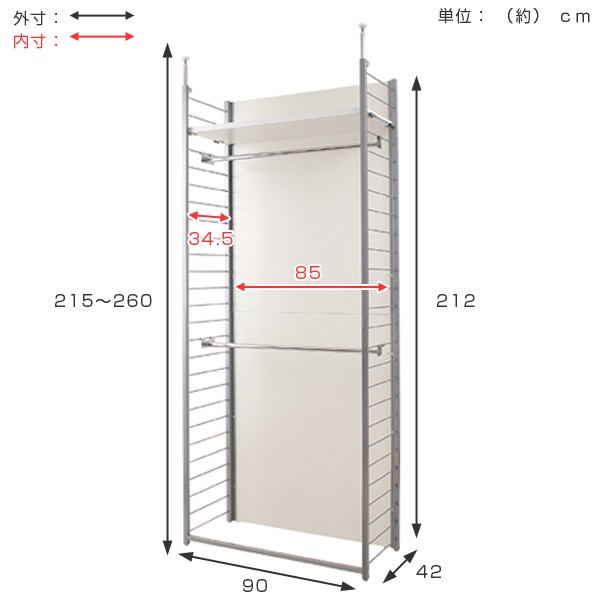 突っ張り 間仕切りワードローブ 幅90cm 背板付き （ 送料無料 突っ張り