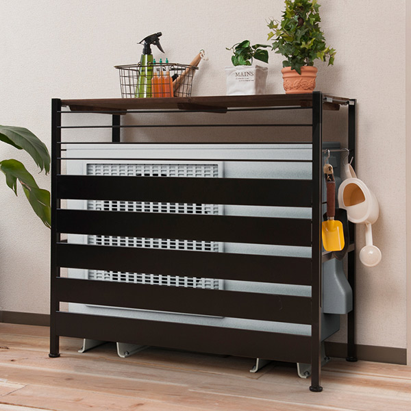 室外機カバー ロータイプ 古木調天板 スチールフレーム 幅90cm