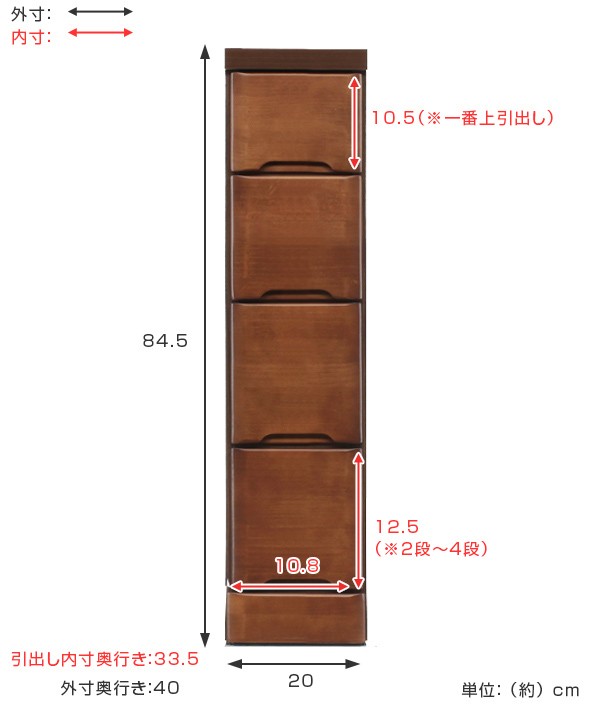 スリムチェスト 4段 すき間収納 引き出し 木製 幅cm 送料無料 タンス チェスト ランドリーチェスト 整理タンス 完成品 収納 隙間 すの通販はau Pay マーケット リビングート