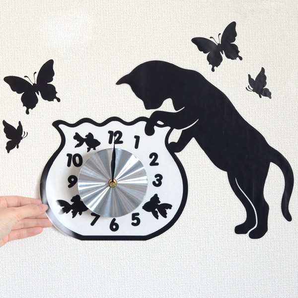 ウォールクロックステッカー ウォールステッカー 時計 猫 フィッシュボール Wall Clock Sticker ウォールクロック キャット ステの通販はau Pay マーケット リビングート