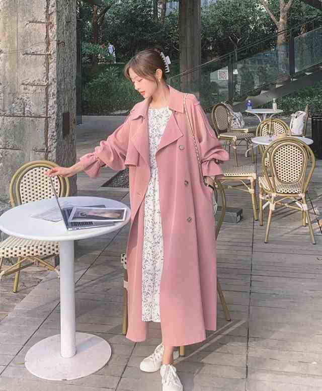 大きいサイズロングコート薄ピンクジャケット/アウター - ロングコート