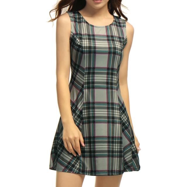 Allegra K Aラインワンピース チェックワンピース ドレス チェック柄 ノースリーブ レディース グレー Sの通販はau Pay マーケット スリーレックス