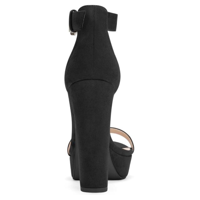 Allegra　K　プラットフォームサンダル　ハイチャンキーヒール　アンクルストラップ　レディース　ブラック　26.5cmの通販は