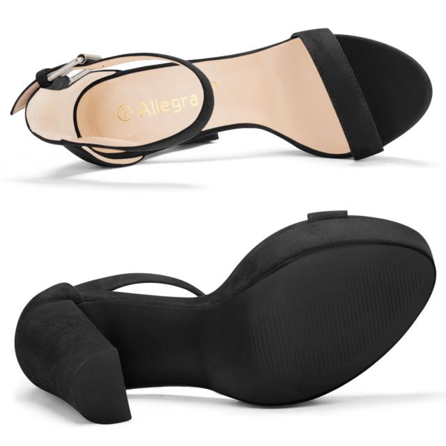 Allegra　K　プラットフォームサンダル　ハイチャンキーヒール　アンクルストラップ　レディース　ブラック　26.5cmの通販は