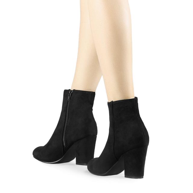 Allegra K アンクルブーツ ラウンドトゥ サイドジッパー チャンキーヒール レディース ブラック 26.0 cmの通販は 4,938円