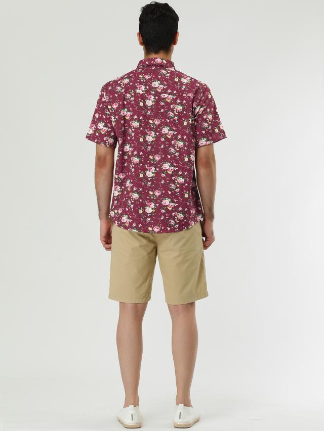 Allegra K 柄シャツ メンズ 半袖 アロハシャツ ワイシャツ ブルゴーニュピンクの花柄プリントm 38の通販はau Pay マーケット スリーレックス