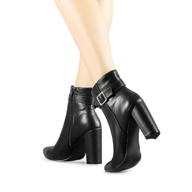 Allegra K アンクルブーツ ポインテッドトゥ バックル装飾 ヒール レディース ブラック 26.0 cmの通販は 5,528円