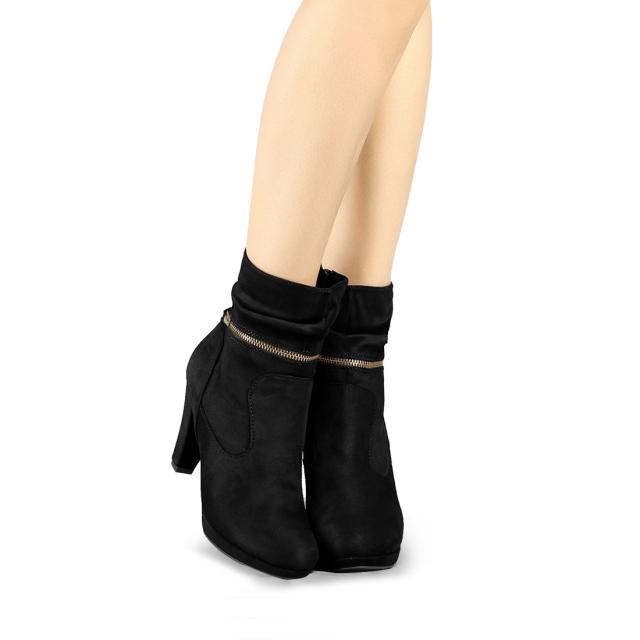 Allegra K ミドルブーツ アンクルジップ プラットフォーム ハイヒール レディース ブラック 25.0 cmの通販は