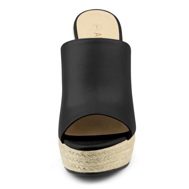 Allegra　K　プラットフォームミュール　オープントゥ　ウェッジヒール　レディース　Black　8.5の通販は