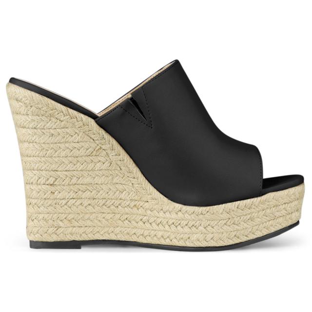 Allegra　K　プラットフォームミュール　オープントゥ　ウェッジヒール　レディース　Black　8.5の通販は