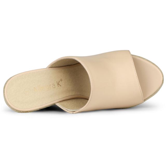 Allegra　K　プラットフォームミュール　オープントゥ　ウェッジヒール　レディース　ヌード色　24.5　cmの通販は