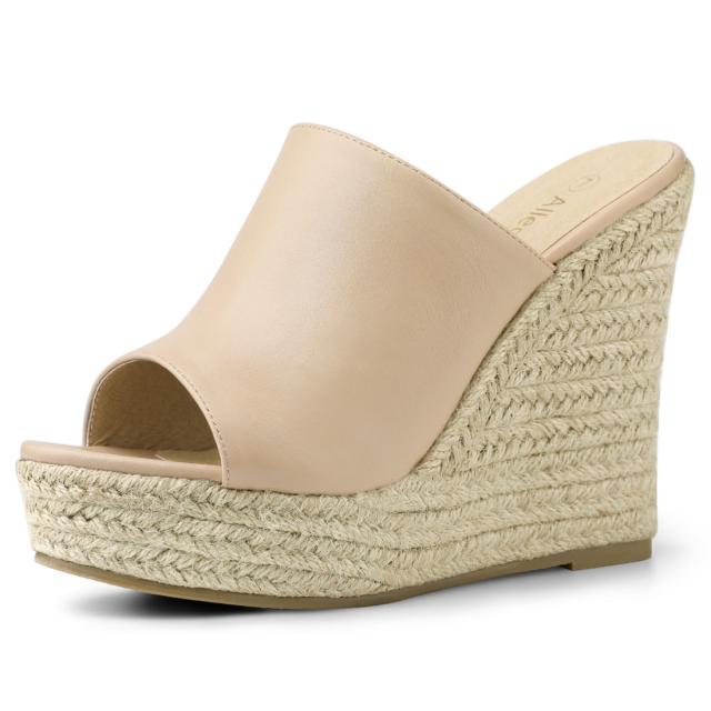 Allegra　K　プラットフォームミュール　オープントゥ　ウェッジヒール　レディース　ヌード色　24.5　cmの通販はその他サンダル
