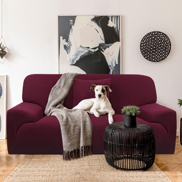 uxcell ソファーカバー 1人~4人掛け 肘付き 無地 北欧 ストレッチ 縦横弾力 フィットタイプ 柔らかい 犬猫 傷防止 四季用 ワイン 2人掛けの通販は