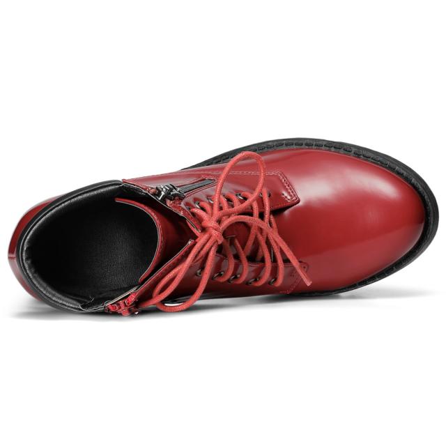 Allegra K アンクルブーツ ラウンドトゥ サイドジッパー 戦闘ブロックヒール レディース レッド 25.5 cmの通販は