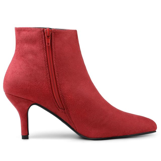 Allegra K アンクルブーツ ポインテッドトゥ ジップ スティレットピンヒール レディース レッド 25.5 cmの通販は