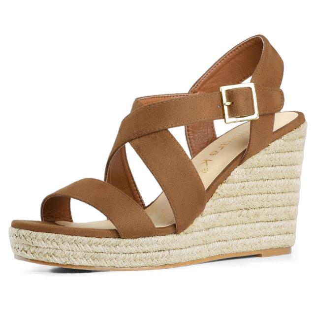 Allegra K ウェッジサンダル ハイヒール エスパドリーユ プラットフォーム レディース ブラウン 27cmの通販は