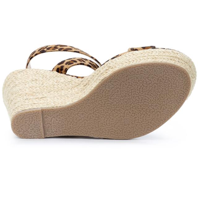 Allegra　K　ウェッジヒール　サンダル　スリングバック　クロス　エスパドリーユ　ハイヒール　レディース　ヒョウ柄　24.5cmの通販は