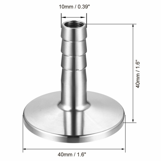 uxcell ホースアダプター 40mmフランジ〜10mmホース バーブサニタリー