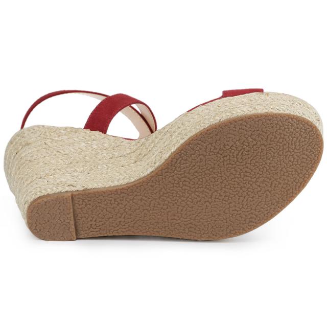 Allegra　K　ウェッジヒール　サンダル　スリングバック　クロス　エスパドリーユ　ハイヒール　レディース　レッド　24.5cmの通販は