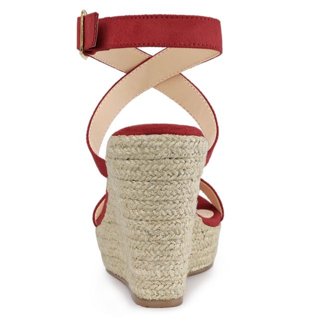 Allegra　K　ウェッジヒール　サンダル　スリングバック　クロス　エスパドリーユ　ハイヒール　レディース　レッド　25.5cmの通販は