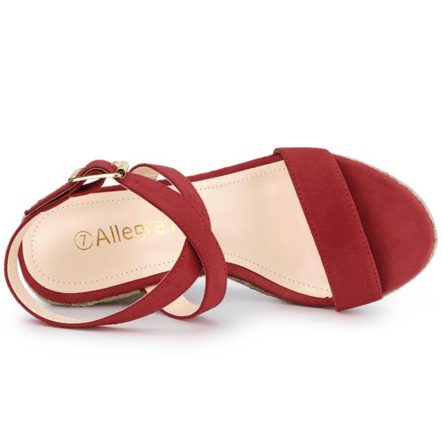 Allegra　K　ウェッジヒール　サンダル　スリングバック　クロス　エスパドリーユ　ハイヒール　レディース　レッド　25.5cmの通販は