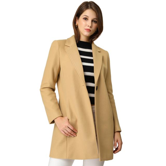 Allegra　K　ピーコート　アウターウェア　長袖　ノッチドラペル　ボタン留め　防寒　冬　レディース　カーキM 7,841円