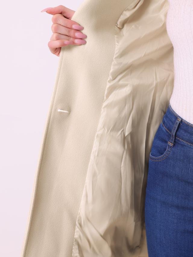 Allegra　K　ロングコート　ボタンダウン　アウター　ノッチドラペル　エレガント　冬　レディース　オフホワイト　L