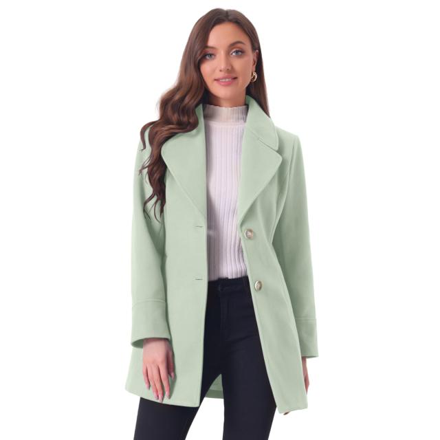 Allegra　K　ロングコート　ボタンダウン　アウター　ノッチドラペル　エレガント　冬　レディース　グリーンxSの通販は 6,232円