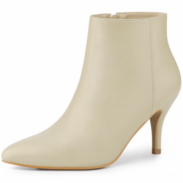 Allegra　K　アンクルブーツ　ジッパー　ポインテッドトゥ　スティレットヒール　レディース　ベージュ　27.5cmの通販は
