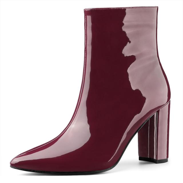 Allegra　K　アンクルブーツ　ジッパー　チャンキーヒール　ポインテッドトゥ　レディース　ブルゴーニュ　24.5cmの通販は 5,220円