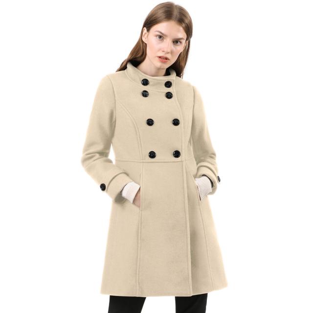 Allegra　K　ラシャコート　Aライン　スタンドカラー　ダブルブレスト　長袖　防寒　秋冬　レディース　クリームホワイト　Sの通販は 8,152円