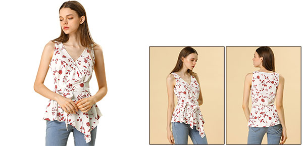 Allegra K ノースリーブ トップス カシュクール 縞 ストライプ柄 