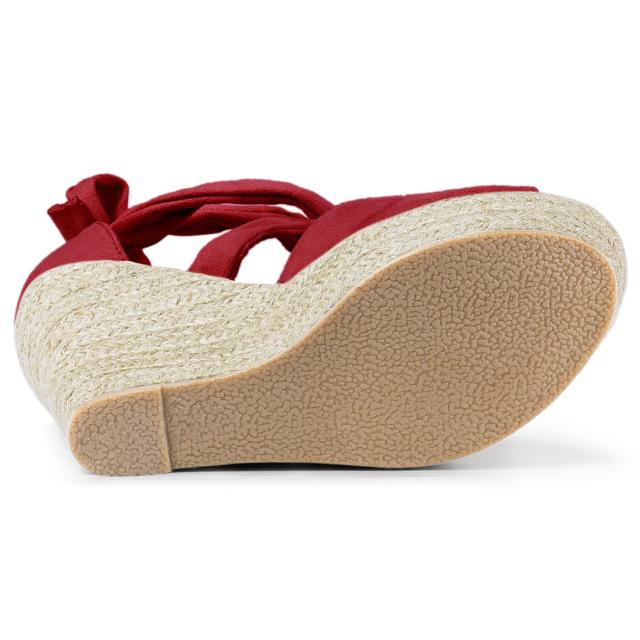 Allegra　K　ウェッジサンダル　レースアップ　エスパドリーユ　レディース　レッド　23.0cmの通販は
