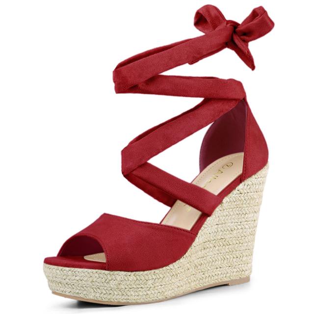 Allegra　K　ウェッジサンダル　レースアップ　エスパドリーユ　レディース　レッド　23.0cmの通販はその他サンダル
