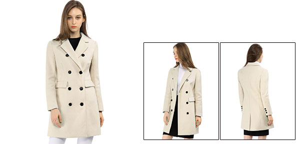 Allegra K チェスターコート ラシャコート ロングコート ダブルコート 通勤 無地 アウター レディース 秋冬 ベージュ Mの通販は 7,992円