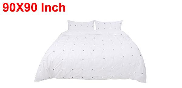 uxcell 布団カバーセット 3個セット 刺繍ピンチプリーツソリッドカラー寝具セット ピローケース2個付き 白い 女王様の通販は 6,841円