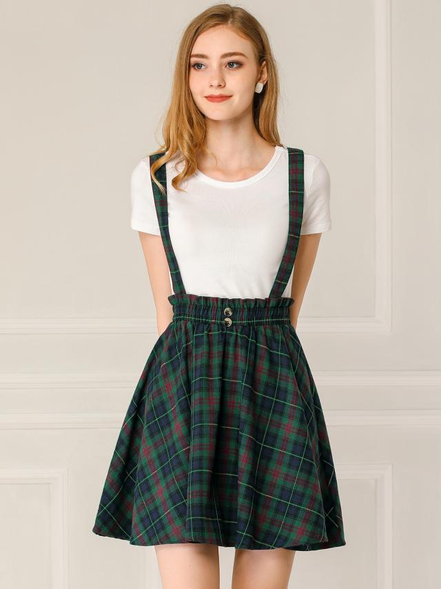 Allegra K サスペンダースカート タータンチェック フレア ボタン飾り かわいい レディース グリーンmの通販はau Pay マーケット スリーレックス