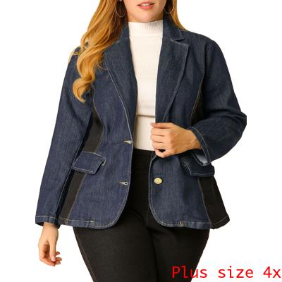 Agnes Orinda ブレザー プラスサイズ デニムジャケット エレガント ジャンラペル ワーク レディース ダークブルー 4XLの通販は