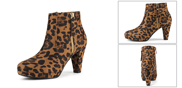 Allegra K アンクルブーツ サイドジッパー ロープラットフォーム チャンキーヒール レディース ヒョウ柄 23.5 cmの通販は 5,265円