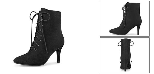 Allegra K レースアップ アンクルブーツ ピンヒール ハイヒール ポインテッドトゥ レディース ブラック 25.0 cm