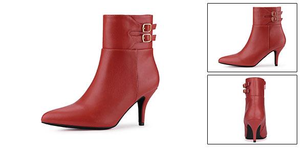 Allegra K アンクルブーツ ピンヒール バックル装飾 ポインテッドトゥ レディース レッド 27.0 cm 5,018円