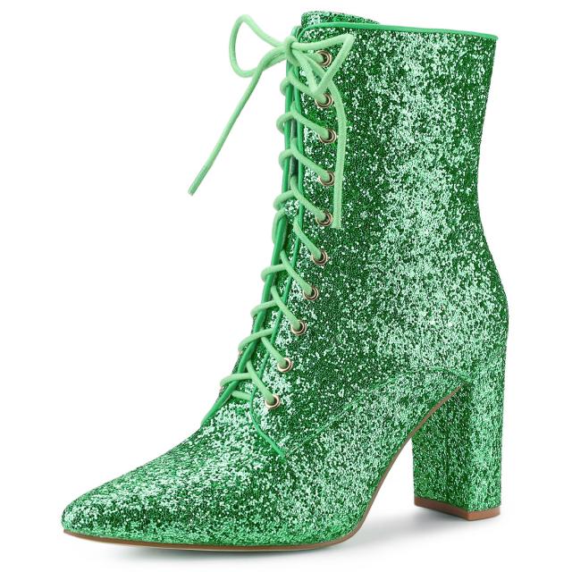 Allegra　K　アンクルブーツ　ミドルブーツ　ポインテッドトゥ　ブロックヒール　レディース　グリーン　27.5cmの通販は 5,376円