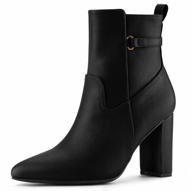 Allegra　K　アンクルブーツ　ポインテッドトゥ　太ヒール　チャンキーヒール　ハイヒール　レディース　ブラック　23.5cmの通販は 5,061円