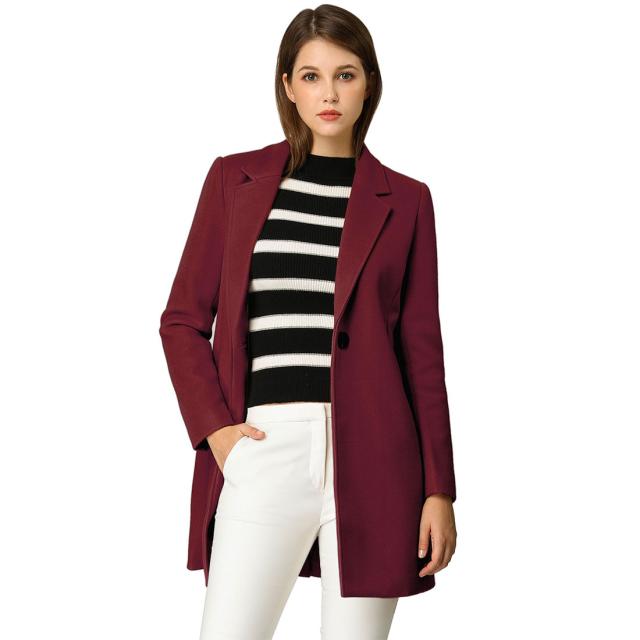 Allegra　K　ピーコート　アウターウェア　長袖　ノッチドラペル　ボタン留め　防寒　冬　レディース　ワインレッド　Mの通販は 6,800円