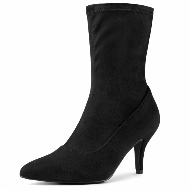 Allegra　K　ミドルブーツ　アンクルブーツ　ポインテッドトゥ　ハイヒール　ピンヒール　レディース　ブラック　24.0cmの通販は 5,154円