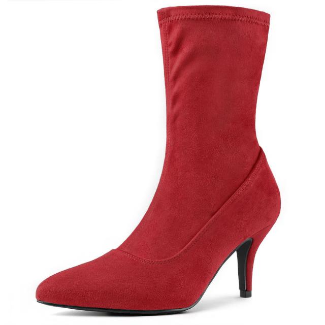 Allegra　K　ミドルブーツ　アンクルブーツ　ポインテッドトゥ　ハイヒール　ピンヒール　レディース　レッド　27.0cmの通販は 5,011円