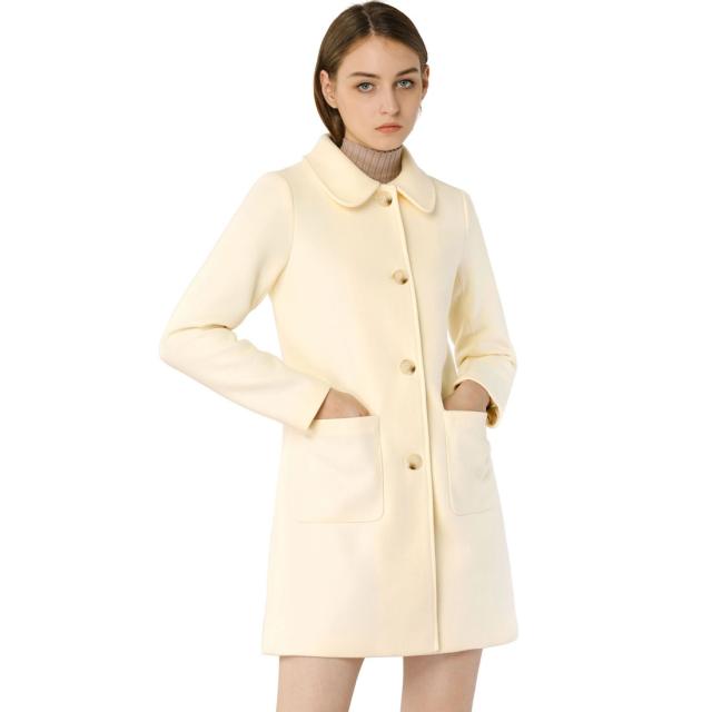 Allegra　K　チェスターコート　レディース　秋冬　ラシャコート　ロングコート　オーバーコート　秋冬　防寒　レディース　クリーム　Sの通販は