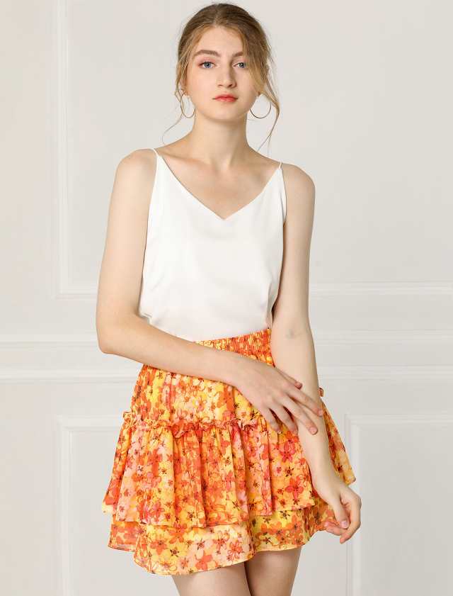 Allegra K フリルスカート ミニスカート 花柄 ショートスカート Allegra K フリルスカート ミニスカート 花柄 ショートスカート