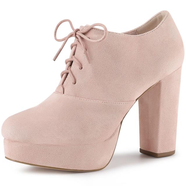 Allegra　K　レースアップブーツ　ラウンドトゥ　プラットフォーム　チャンキーヒール　レディース　ダスティピンク　24.5cmの通販は 5,149円